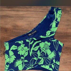 Zara Navy and Lime Patterned Top